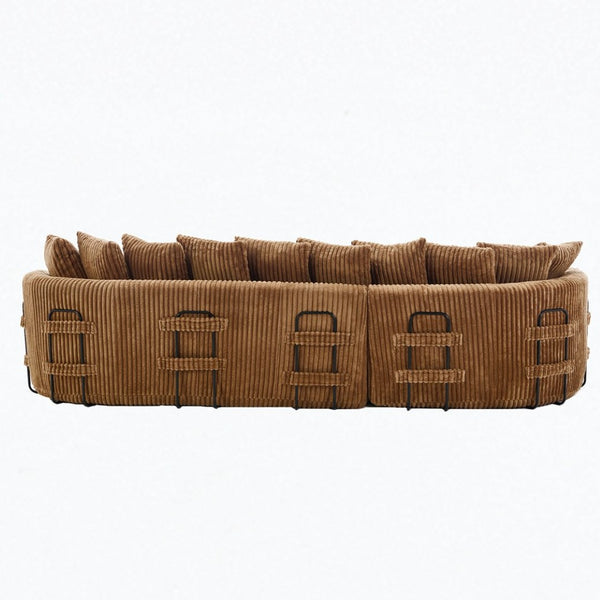 English Elm [new Arrived] Large Curved L-shape Sectional Sofa Corduroy Upholstered with Ten Back Cushions Brown W2108S00121