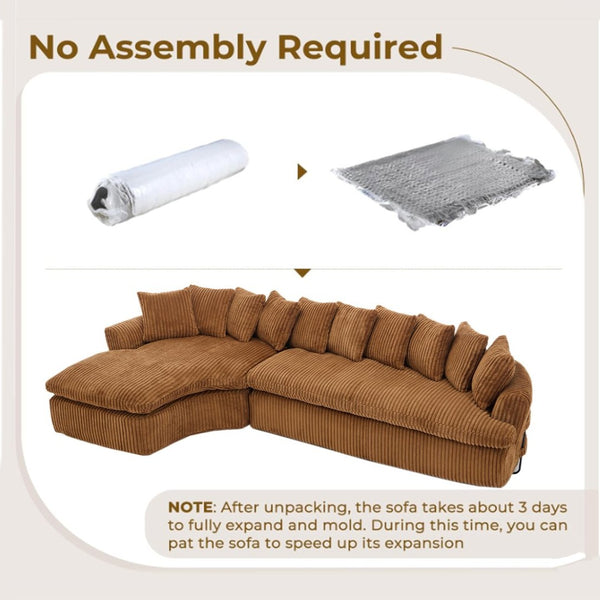 English Elm [new Arrived] Large Curved L-shape Sectional Sofa Corduroy Upholstered with Ten Back Cushions Brown W2108S00121