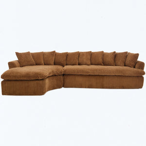 English Elm [new Arrived] Large Curved L-shape Sectional Sofa Corduroy Upholstered with Ten Back Cushions Brown W2108S00121
