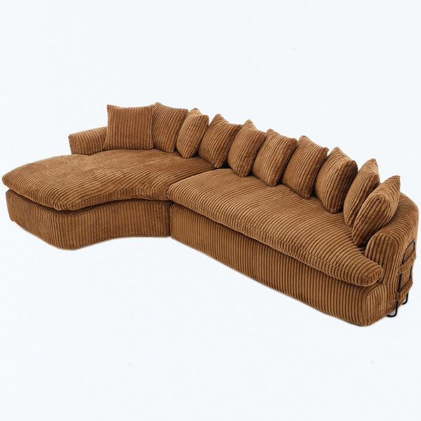 English Elm [new Arrived] Large Curved L-shape Sectional Sofa Corduroy Upholstered with Ten Back Cushions Brown W2108S00121