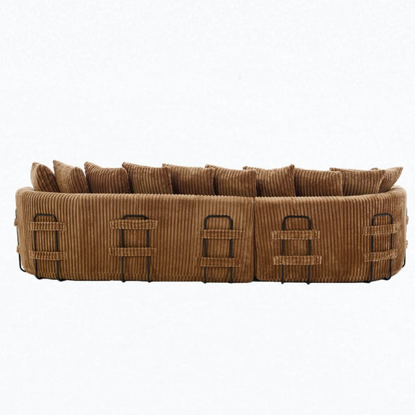 English Elm [new Arrived] Large Curved L-shape Sectional Sofa Corduroy Upholstered with Ten Back Cushions Brown W2108S00121