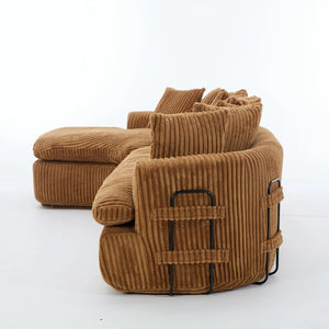 English Elm [new Arrived] Large Curved L-shape Sectional Sofa Corduroy Upholstered with Ten Back Cushions Brown W2108S00121