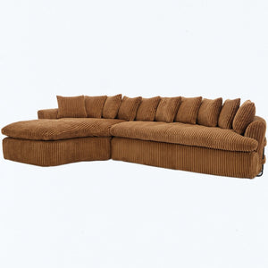 English Elm [new Arrived] Large Curved L-shape Sectional Sofa Corduroy Upholstered with Ten Back Cushions Brown W2108S00121