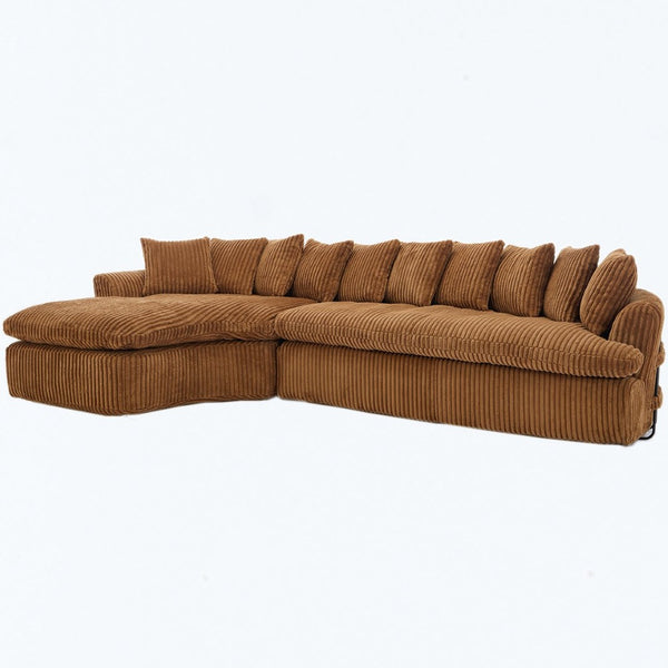 English Elm [new Arrived] Large Curved L-shape Sectional Sofa Corduroy Upholstered with Ten Back Cushions Brown W2108S00121