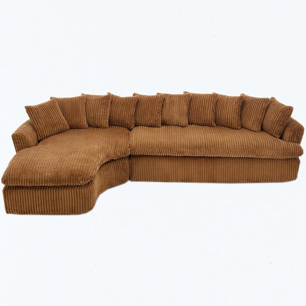 English Elm [new Arrived] Large Curved L-shape Sectional Sofa Corduroy Upholstered with Ten Back Cushions Brown W2108S00121