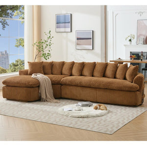 English Elm [new Arrived] Large Curved L-shape Sectional Sofa Corduroy Upholstered with Ten Back Cushions Brown W2108S00121