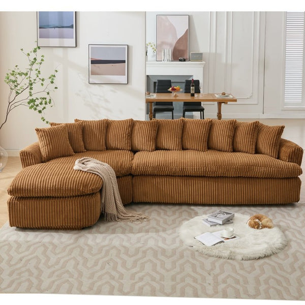 English Elm [new Arrived] Large Curved L-shape Sectional Sofa Corduroy Upholstered with Ten Back Cushions Brown W2108S00121
