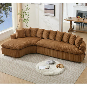 English Elm [new Arrived] Large Curved L-shape Sectional Sofa Corduroy Upholstered with Ten Back Cushions Brown W2108S00121