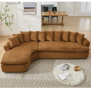 English Elm [new Arrived] Large Curved L-shape Sectional Sofa Corduroy Upholstered with Ten Back Cushions Brown W2108S00121