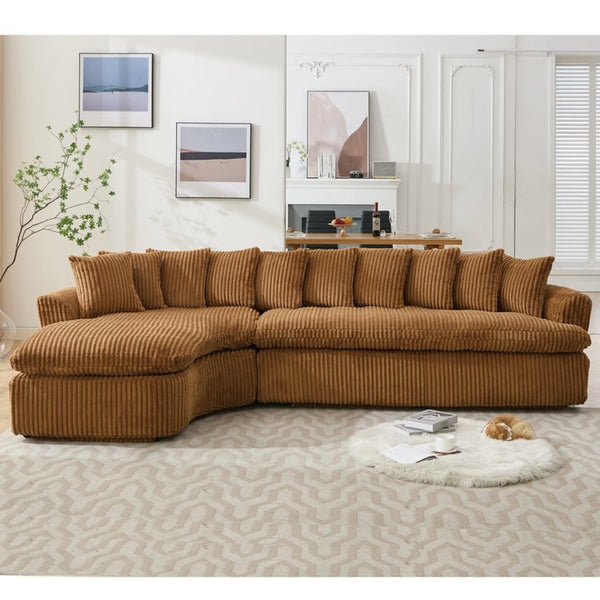 English Elm [new Arrived] Large Curved L-shape Sectional Sofa Corduroy Upholstered with Ten Back Cushions Brown W2108S00121