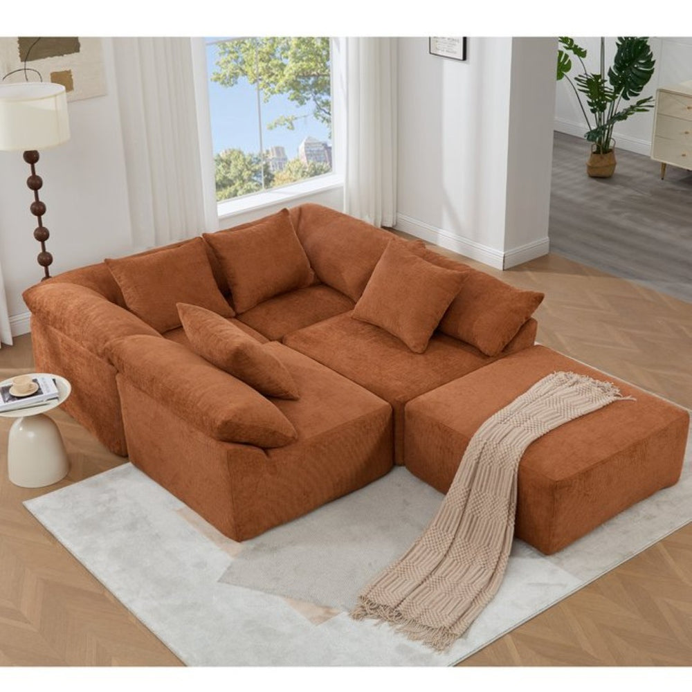 English Elm [new Arrived] Modular Chenille Sectional Sofa Five Piece L Shaped Floor Hugging Sleeper W2108S00122