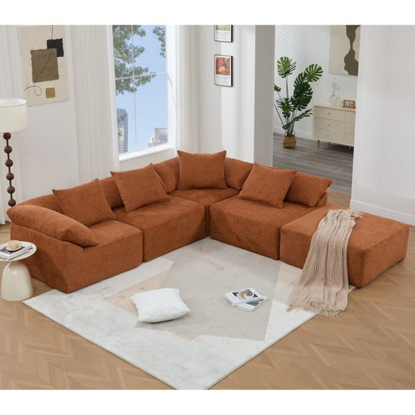 English Elm [new Arrived] Modular Chenille Sectional Sofa Five Piece L Shaped Floor Hugging Sleeper W2108S00122