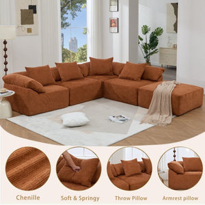 English Elm [new Arrived] Modular Chenille Sectional Sofa Five Piece L Shaped Floor Hugging Sleeper W2108S00122