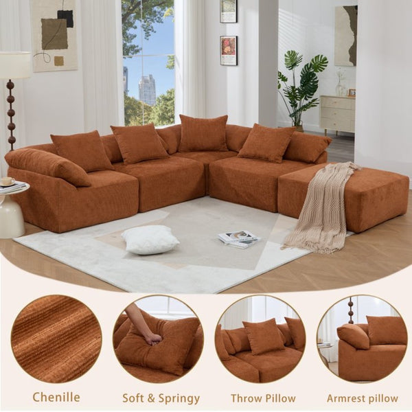 English Elm [new Arrived] Modular Chenille Sectional Sofa Five Piece L Shaped Floor Hugging Sleeper W2108S00122