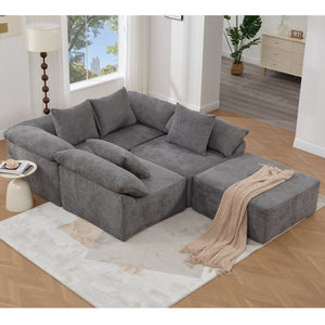 English Elm [new Arrived] Five Piece Chenille Modular Sectional with Sleeper Ottoman for Living Room Dark Gray W2108S00123