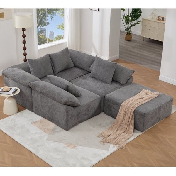English Elm [new Arrived] Five Piece Chenille Modular Sectional with Sleeper Ottoman for Living Room Dark Gray W2108S00123