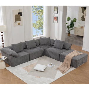 English Elm [new Arrived] Five Piece Chenille Modular Sectional with Sleeper Ottoman for Living Room Dark Gray W2108S00123
