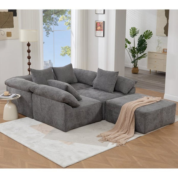 English Elm [new Arrived] Five Piece Chenille Modular Sectional with Sleeper Ottoman for Living Room Dark Gray W2108S00123