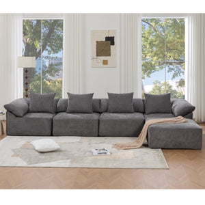 English Elm [new Arrived] Five Piece Chenille Modular Sectional with Sleeper Ottoman for Living Room Dark Gray W2108S00123