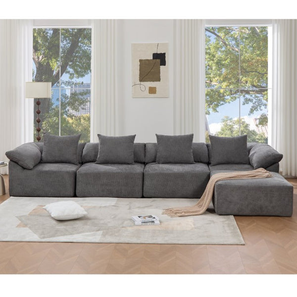 English Elm [new Arrived] Five Piece Chenille Modular Sectional with Sleeper Ottoman for Living Room Dark Gray W2108S00123