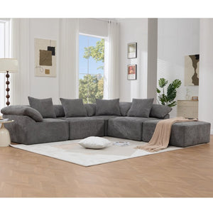English Elm [new Arrived] Five Piece Chenille Modular Sectional with Sleeper Ottoman for Living Room Dark Gray W2108S00123