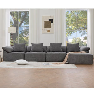 English Elm [new Arrived] Five Piece Chenille Modular Sectional with Sleeper Ottoman for Living Room Dark Gray W2108S00123