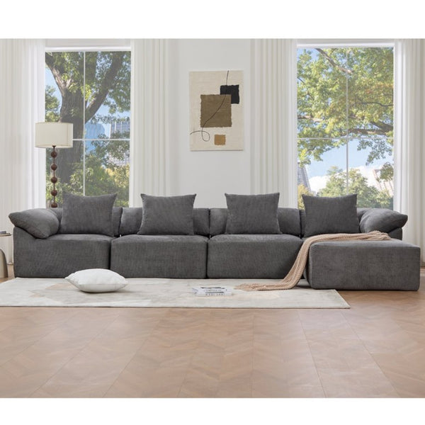 English Elm [new Arrived] Five Piece Chenille Modular Sectional with Sleeper Ottoman for Living Room Dark Gray W2108S00123