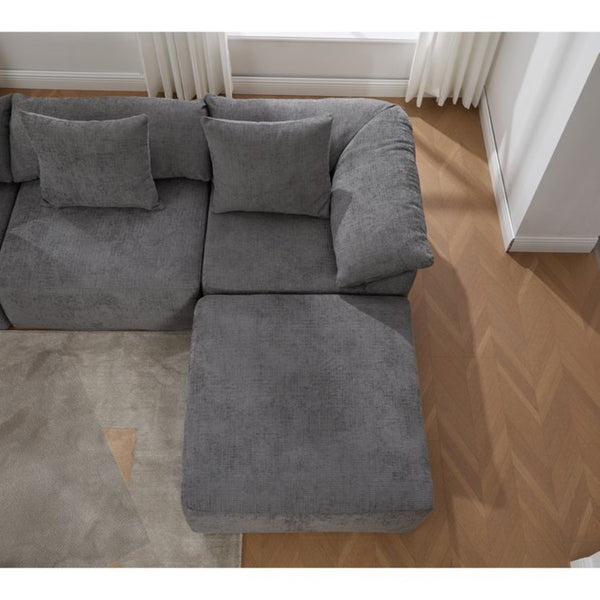 English Elm [new Arrived] Five Piece Chenille Modular Sectional with Sleeper Ottoman for Living Room Dark Gray W2108S00123