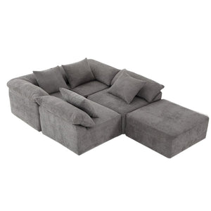English Elm [new Arrived] Five Piece Chenille Modular Sectional with Sleeper Ottoman for Living Room Dark Gray W2108S00123