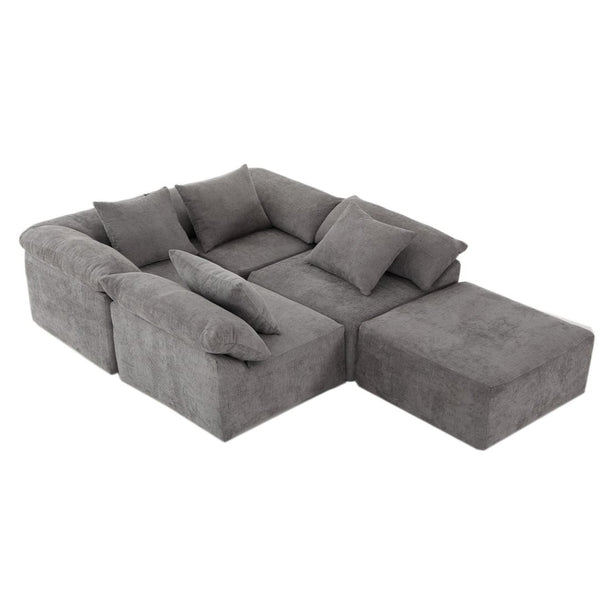 English Elm [new Arrived] Five Piece Chenille Modular Sectional with Sleeper Ottoman for Living Room Dark Gray W2108S00123