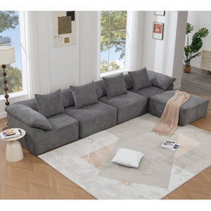 English Elm [new Arrived] Five Piece Chenille Modular Sectional with Sleeper Ottoman for Living Room Dark Gray W2108S00123