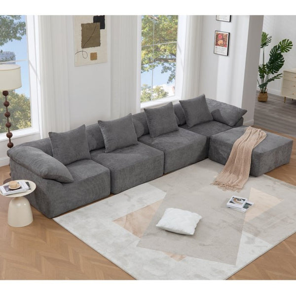 English Elm [new Arrived] Five Piece Chenille Modular Sectional with Sleeper Ottoman for Living Room Dark Gray W2108S00123