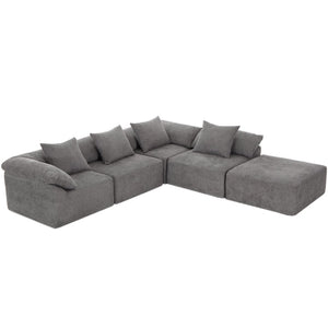 English Elm [new Arrived] Five Piece Chenille Modular Sectional with Sleeper Ottoman for Living Room Dark Gray W2108S00123