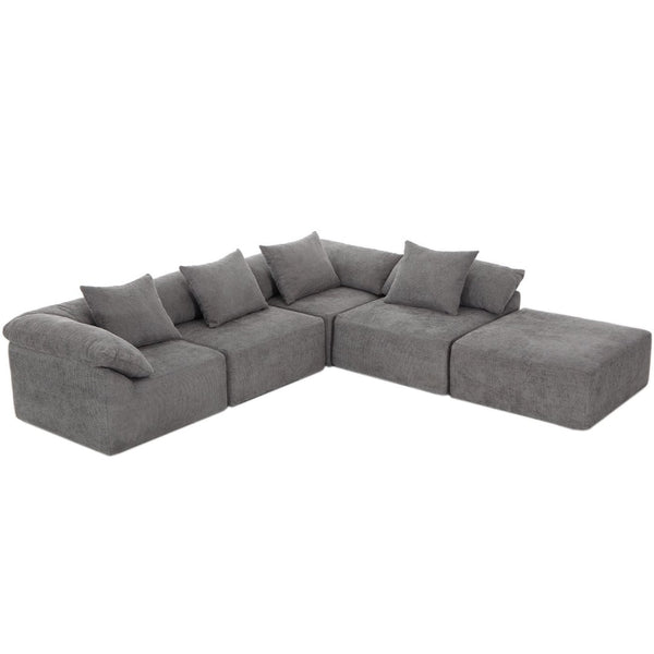 English Elm [new Arrived] Five Piece Chenille Modular Sectional with Sleeper Ottoman for Living Room Dark Gray W2108S00123