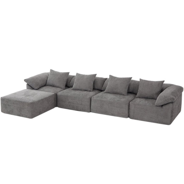 English Elm [new Arrived] Five Piece Chenille Modular Sectional with Sleeper Ottoman for Living Room Dark Gray W2108S00123