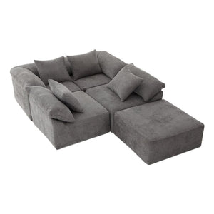 English Elm [new Arrived] Five Piece Chenille Modular Sectional with Sleeper Ottoman for Living Room Dark Gray W2108S00123