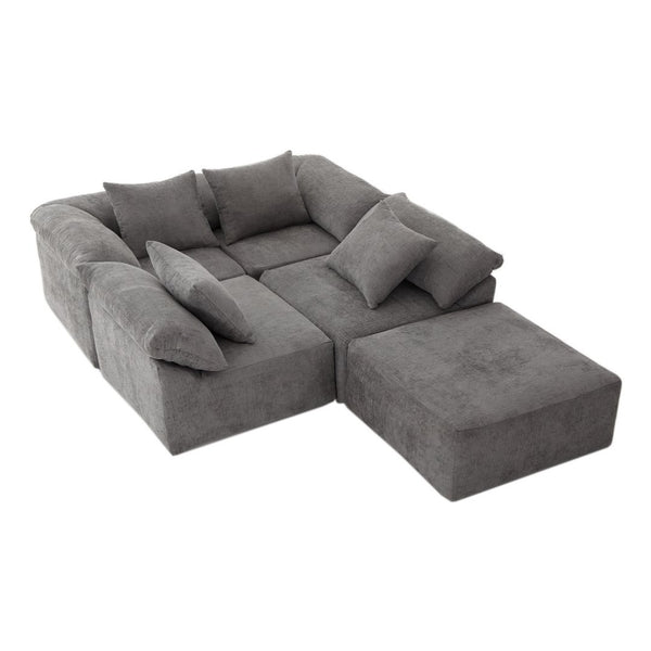 English Elm [new Arrived] Five Piece Chenille Modular Sectional with Sleeper Ottoman for Living Room Dark Gray W2108S00123