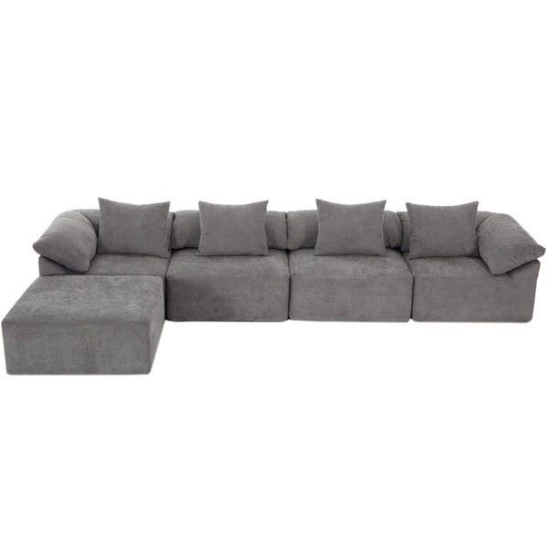 English Elm [new Arrived] Five Piece Chenille Modular Sectional with Sleeper Ottoman for Living Room Dark Gray W2108S00123