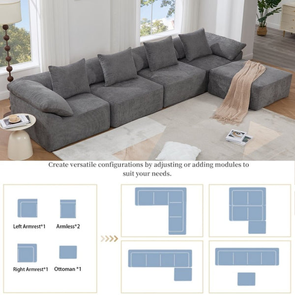 English Elm [new Arrived] Five Piece Chenille Modular Sectional with Sleeper Ottoman for Living Room Dark Gray W2108S00123