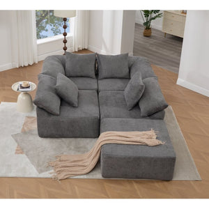 English Elm [new Arrived] Five Piece Chenille Modular Sectional with Sleeper Ottoman for Living Room Dark Gray W2108S00123