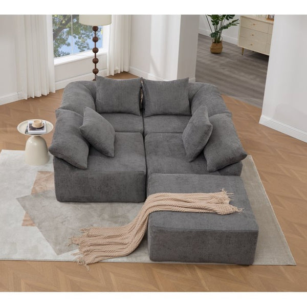 English Elm [new Arrived] Five Piece Chenille Modular Sectional with Sleeper Ottoman for Living Room Dark Gray W2108S00123