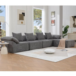 English Elm [new Arrived] Five Piece Chenille Modular Sectional with Sleeper Ottoman for Living Room Dark Gray W2108S00123