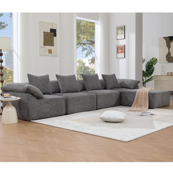 English Elm [new Arrived] Five Piece Chenille Modular Sectional with Sleeper Ottoman for Living Room Dark Gray W2108S00123