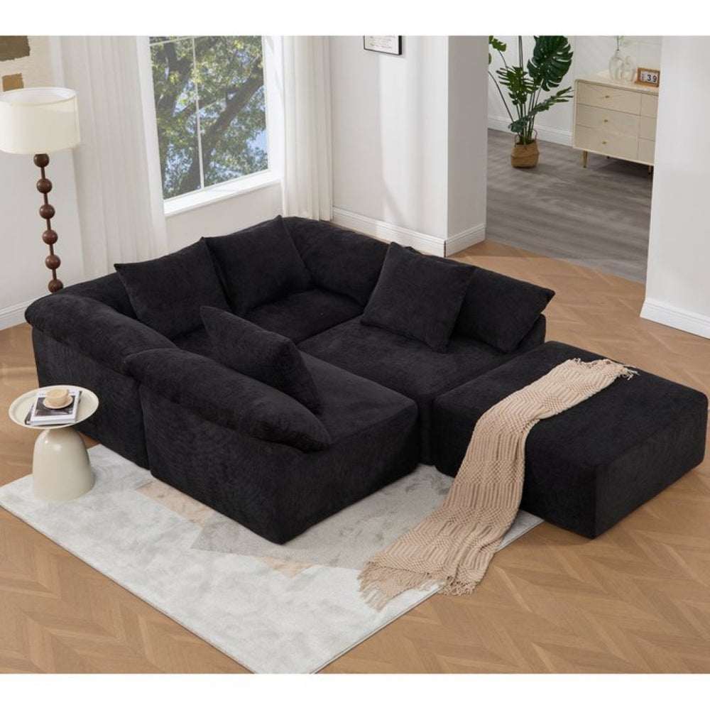 English Elm [new Arrived] Five Piece Chenille Modular Sectional with Sleeper Ottoman for Living Room Black W2108S00124
