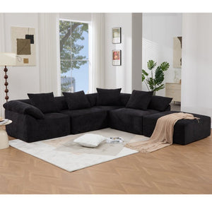 English Elm [new Arrived] Five Piece Chenille Modular Sectional with Sleeper Ottoman for Living Room Black W2108S00124
