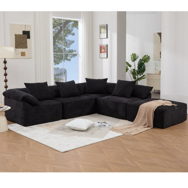 English Elm [new Arrived] Five Piece Chenille Modular Sectional with Sleeper Ottoman for Living Room Black W2108S00124