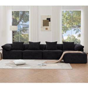 English Elm [new Arrived] Five Piece Chenille Modular Sectional with Sleeper Ottoman for Living Room Black W2108S00124