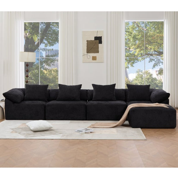 English Elm [new Arrived] Five Piece Chenille Modular Sectional with Sleeper Ottoman for Living Room Black W2108S00124