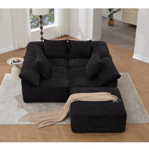 English Elm [new Arrived] Five Piece Chenille Modular Sectional with Sleeper Ottoman for Living Room Black W2108S00124