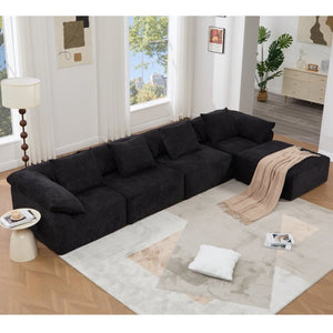 English Elm [new Arrived] Five Piece Chenille Modular Sectional with Sleeper Ottoman for Living Room Black W2108S00124